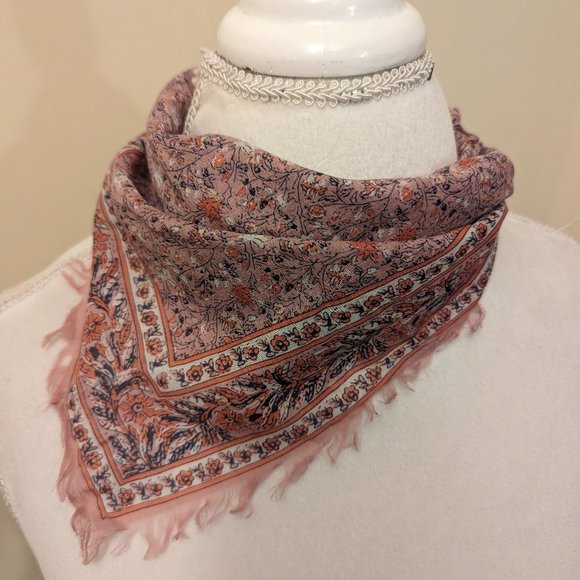 Madewell Accessories - Madewell pink floral, square, scarf with eyelash fringe